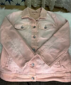 Merona Womens Pink Denim Jean Jacket Size L Altered 3/4 Sleeve